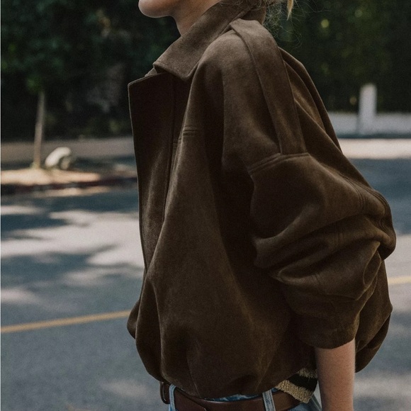 🦋 ZARA VIRAL 🦋  BLOGGERS FAVORITE 🦋 NWT ZARA FAUX SUEDE BOMBER JACKET - Picture 4 of 12